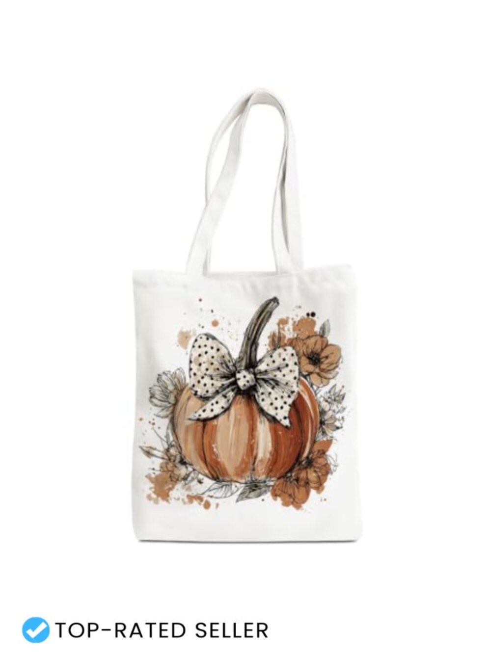 Floral Canvas Tote Bag Pumpkin Spice Fall Autumn Handbag Shoulder Purse